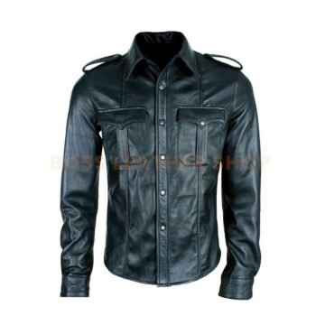 Mens Black Leather Shirt