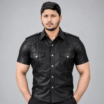 Black Quilted Leather Shirts