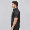 Black Quilted Leather Shirts - Image 3