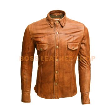 Mens Brown Leather Shirt