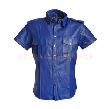 Mens Blue Leather Shirt