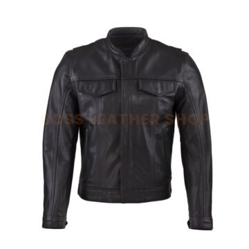 Mens Black Leather Jacket Shirt