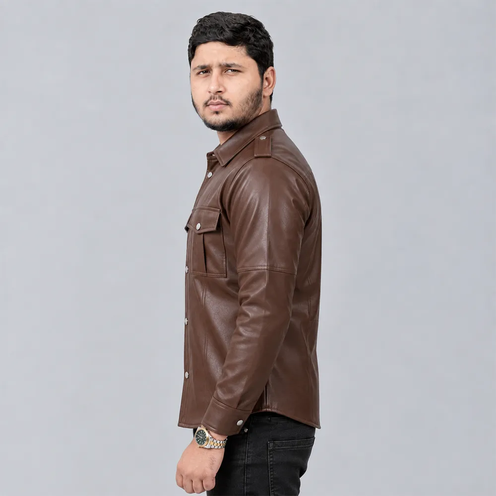 Brown Leather Shirt - Image 3