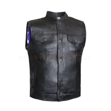 Black Leather Moto Vest