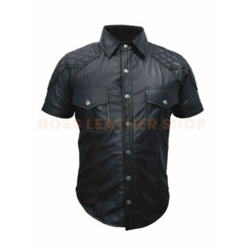 Black Quilted Leather Shirts