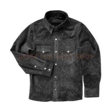 Mens Black Suede Leather Shirt