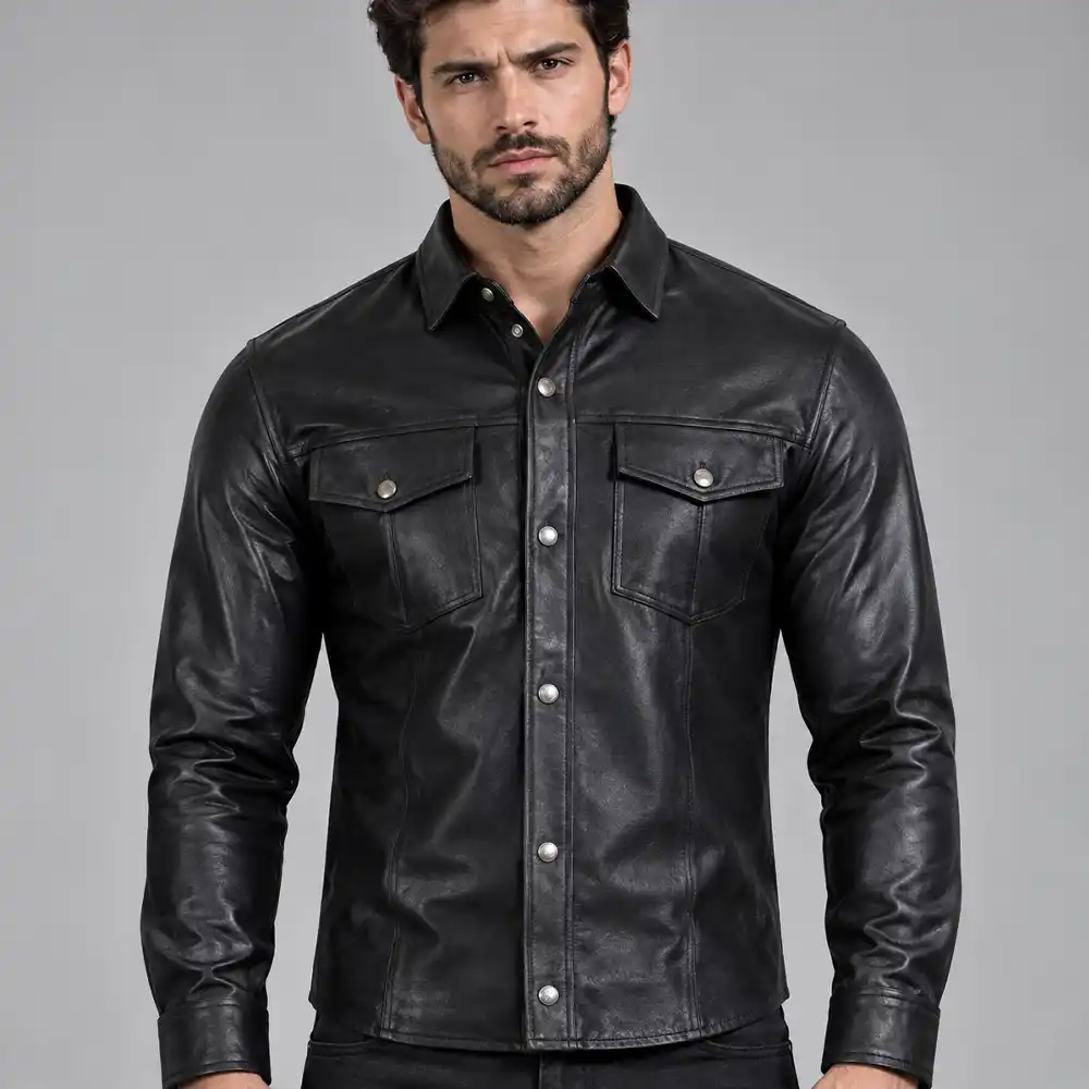 Black Leather Mens Shirt