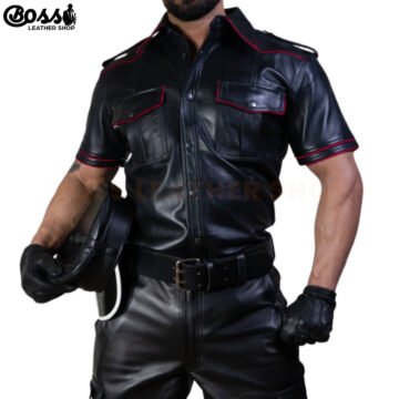 Black Leather button Up Shirt
