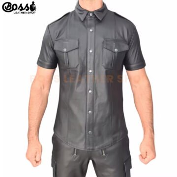 Leather Shirt With Collar