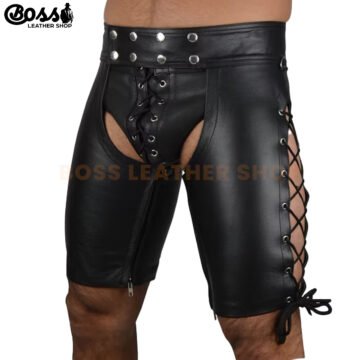 Laced Black Leather Shorts