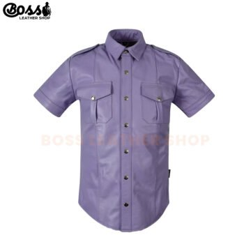 Leather Collar Button Up Shirt