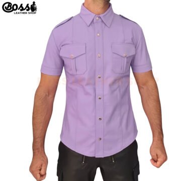 Leather Collar Shirt Men