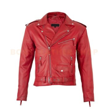 Red Biker Leather Jacket Mens