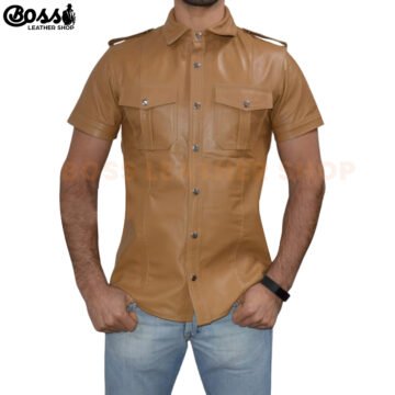 Brown Leather Shirt Mens