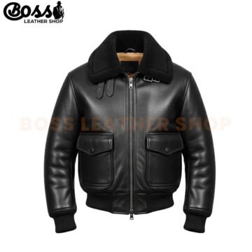 Black Leather Biker Jacket with Fur