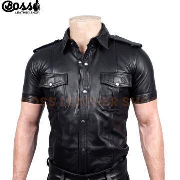Black Mens Leather Shirt