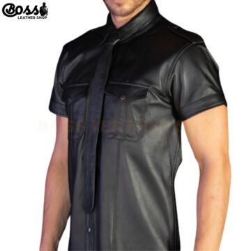 Black Leather Shirt Men