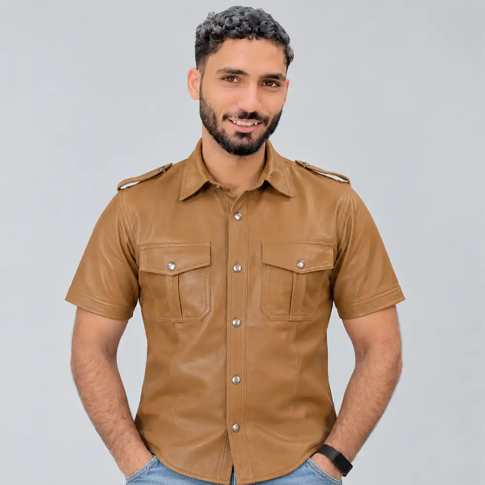 Brown Leather Shirt Mens