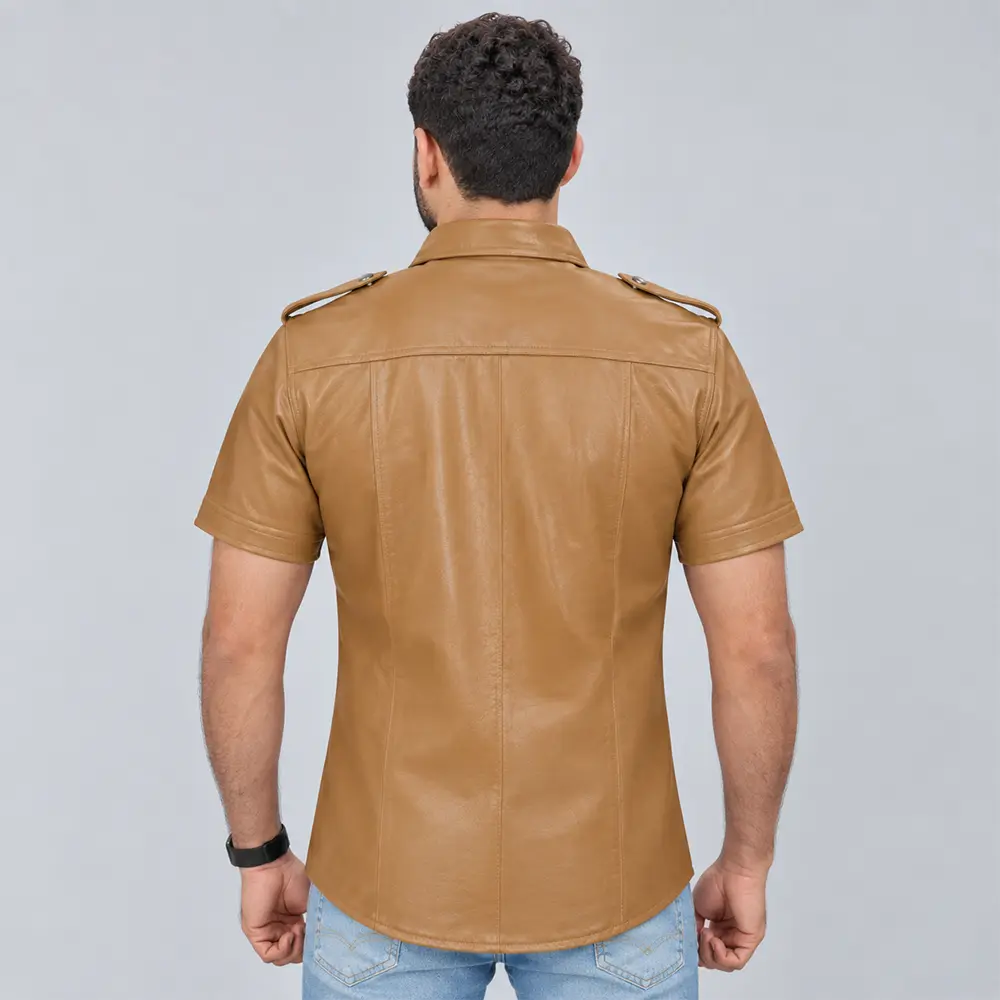 Brown Leather Shirt Mens - Image 2