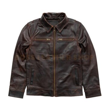 Vintage Brown Leather Jacket Mens