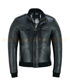 Mens Leather Bomber Jacket