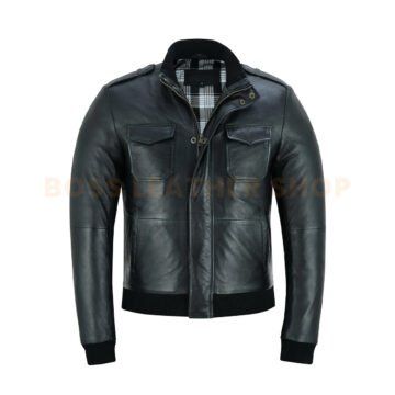 Mens Leather Bomber Jacket