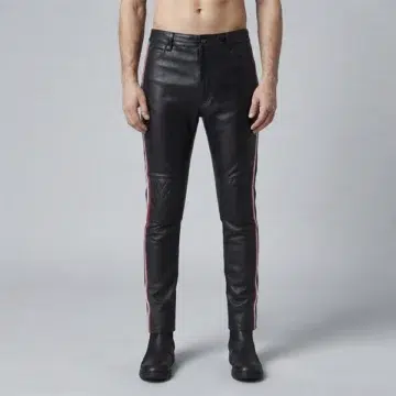Black Letaher Pants With Side Straps