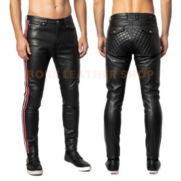 Black Letaher Pants With Side Straps