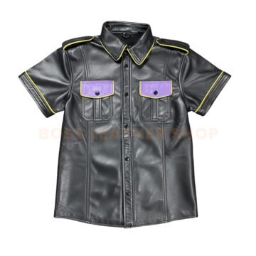 Mens Leather Short Sleeve Shirt