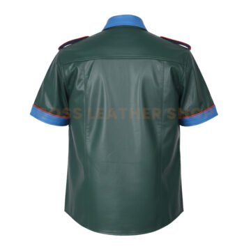 Alternative view of Green Leather Shirt Mens