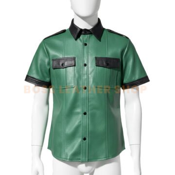 Mens Short Sleeve Leather Shirt