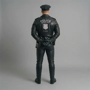 Alternative view of Black Leather Police Uniform