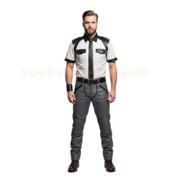 Mens Luxury White And Grey Leather Uniform
