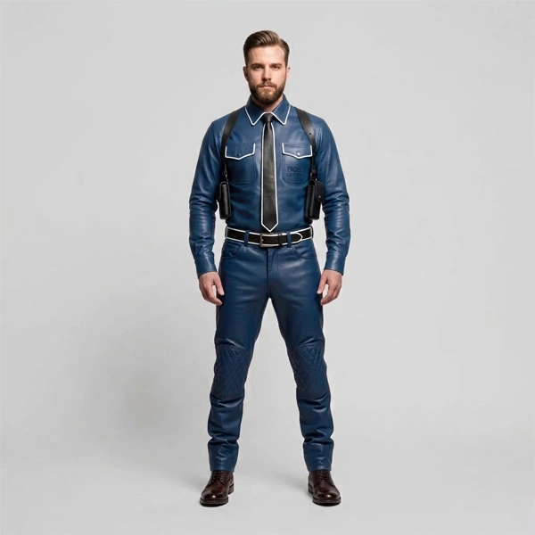 Gay Blue Leather Uniforms