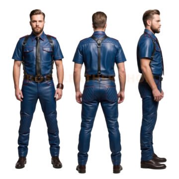 Gay Blue Leather Uniforms