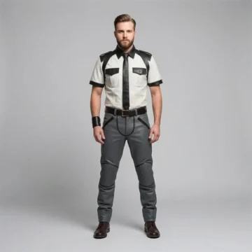 Mens Luxury White And Grey Leather Uniform