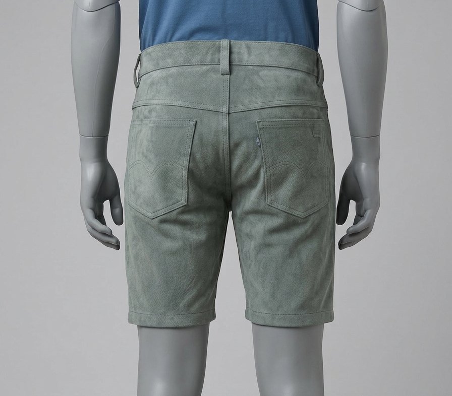 suede leather shorts back view stitching detail