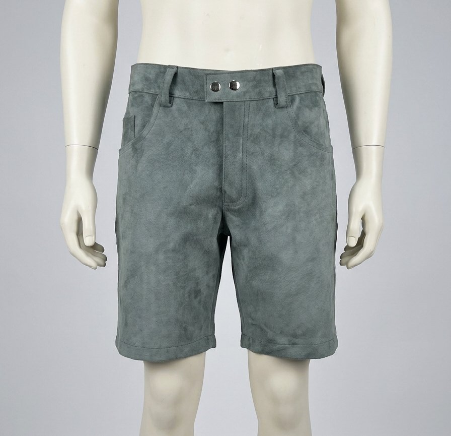 suede leather shorts front view custom fit