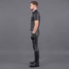 mens custom leather uniform back view piping detail