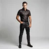 Made to measure leather uniform front view - custom gay leather gear