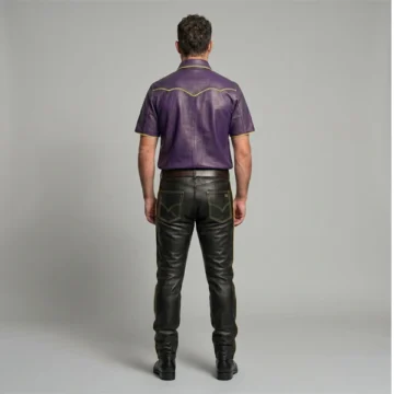 gay leather uniform back view leather craftsmanship