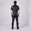Made to measure leather uniform back view - handcrafted leather fit