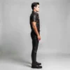Made to measure leather uniform side view - premium leather craftsmanship