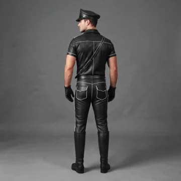 black leather gear mens back view leather stitching