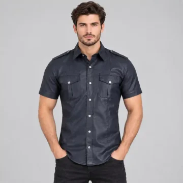 Black Leather Button Down Shirt
