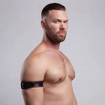 Alternative view of Red Pipping Leather Arm Band