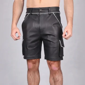 White Piping Leather Shorts
