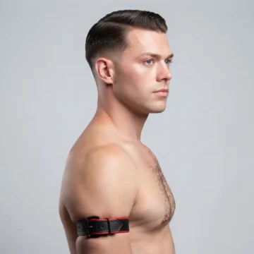 Alternative view of Red Pipping Leather Arm Bands