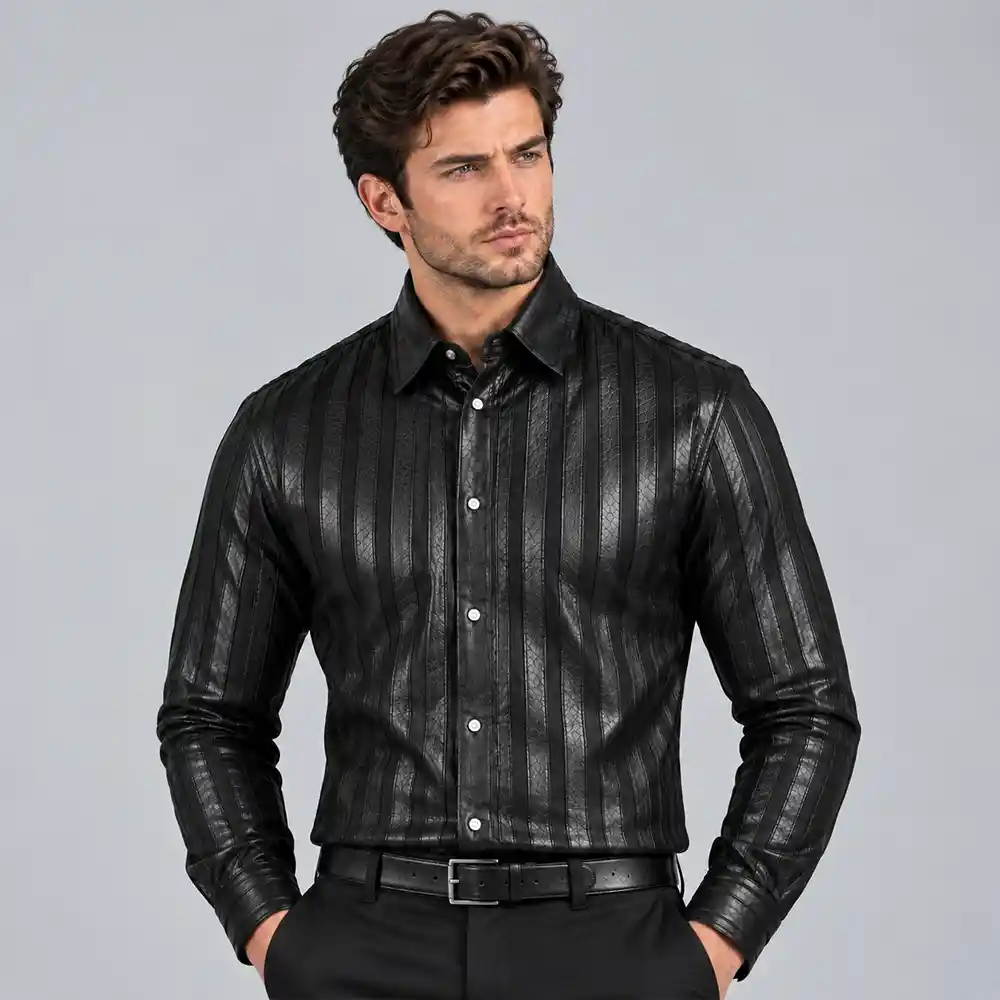 Black Leather Shirt Mens