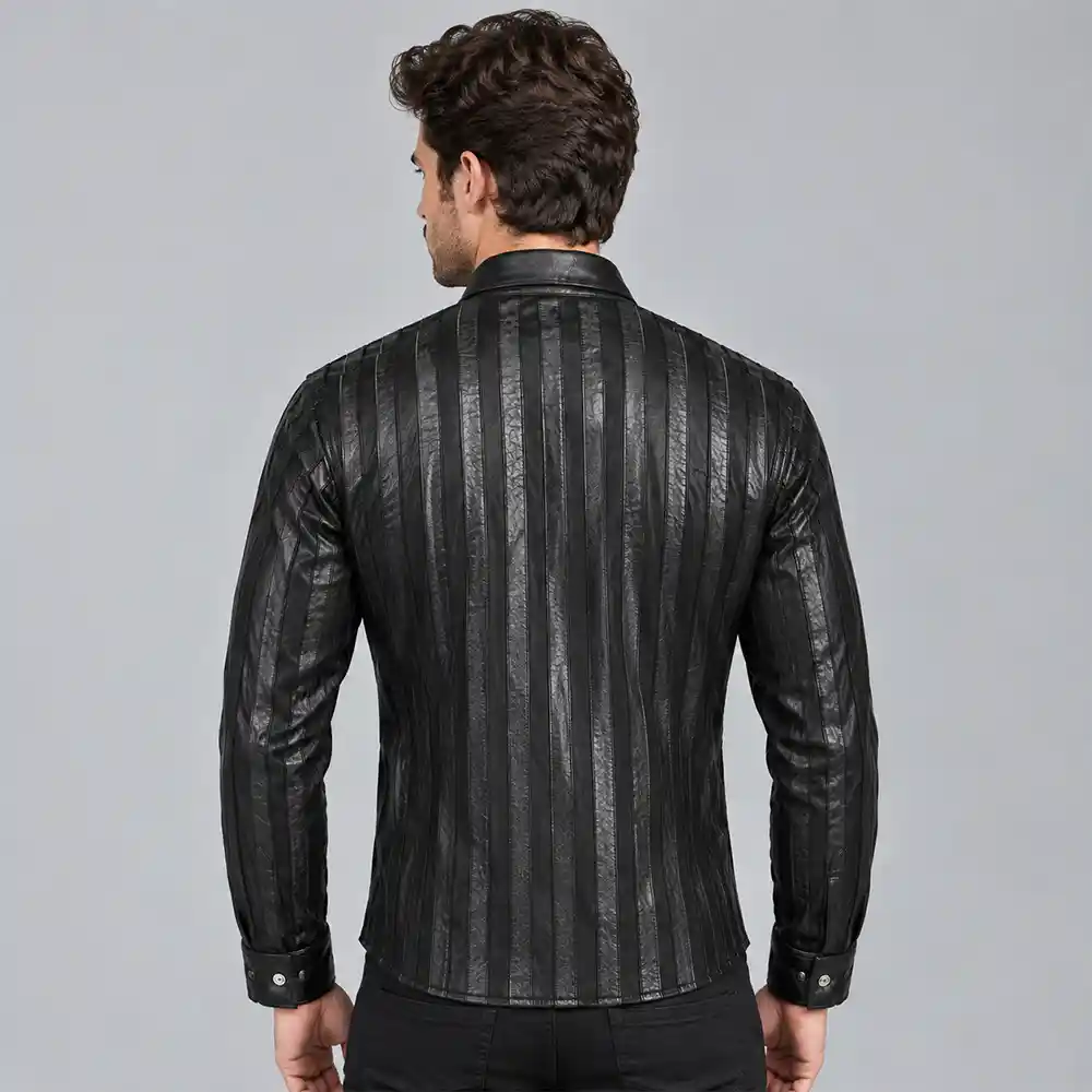 Black Leather Shirt Mens - Image 2